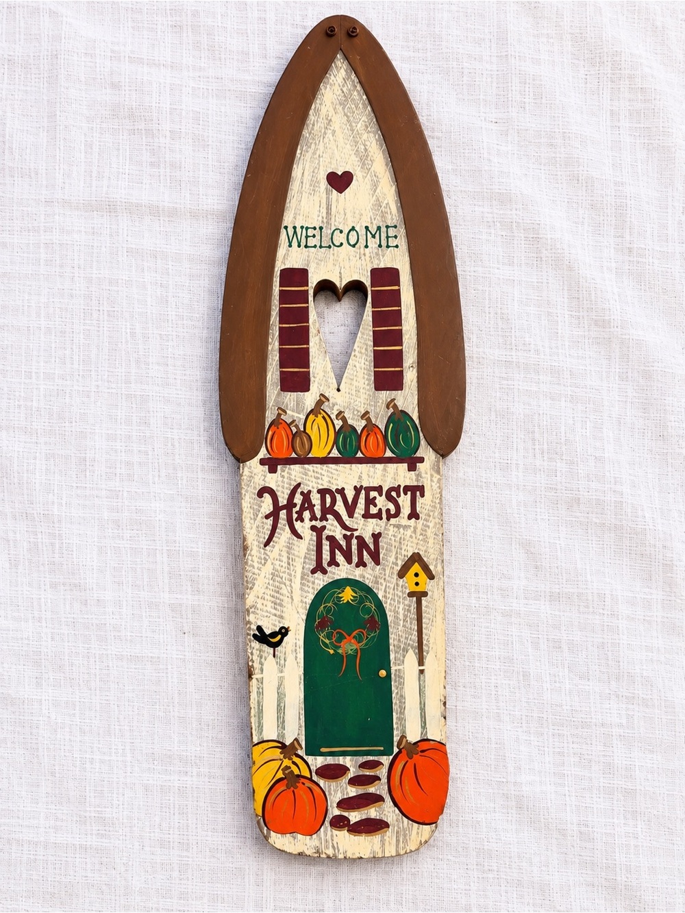 Vintage 1999 Harvest Inn Wooden Wall Plaque 22” Pumpkin Fall Folk Art Decor